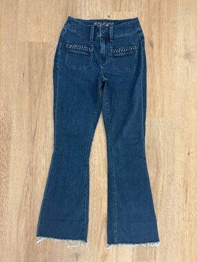 Melissa McCarthy Seven7 Dark Wash Raw Hem Flare Jeans Size 4